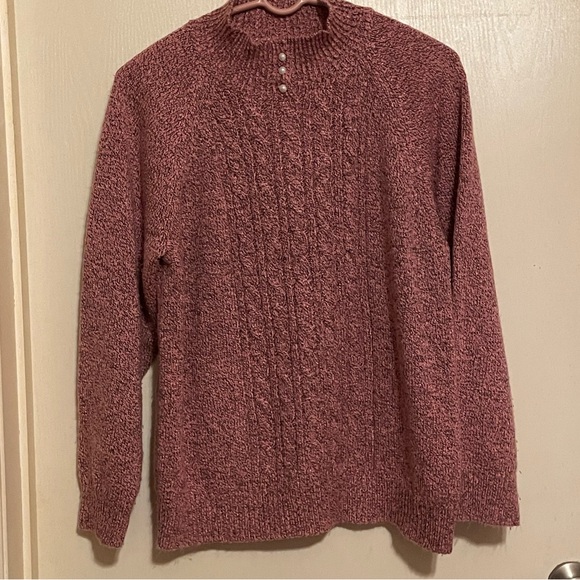 Karen‎ Scott  Women’s Textured Sweater L Pearl Button long sleeve mock neck Pin - Picture 1 of 6